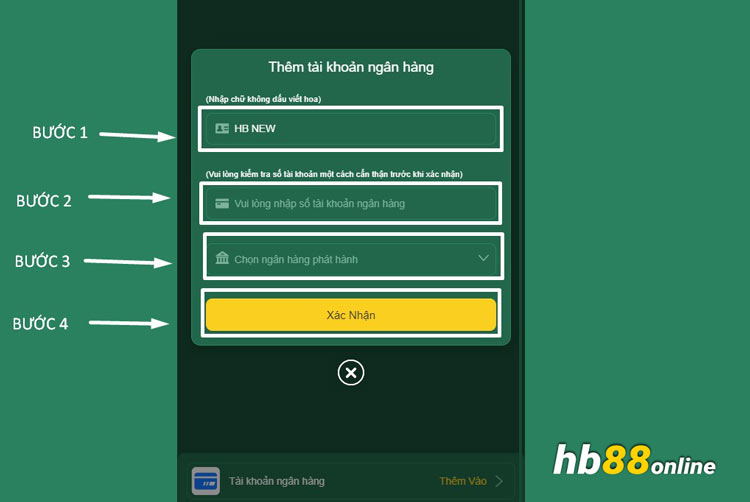Nhập thông tin tài khoản ngân hàng