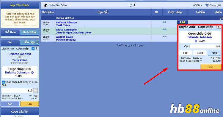 Xác nhận đặt cược quyền anh tại HB88
