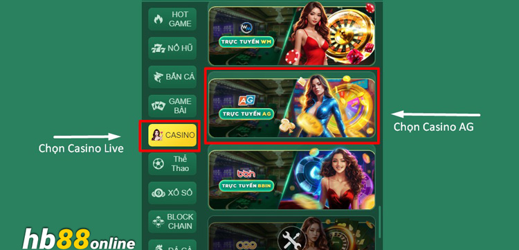 Khám phá trò chơi Casino trực tuyến AG tại HB88
